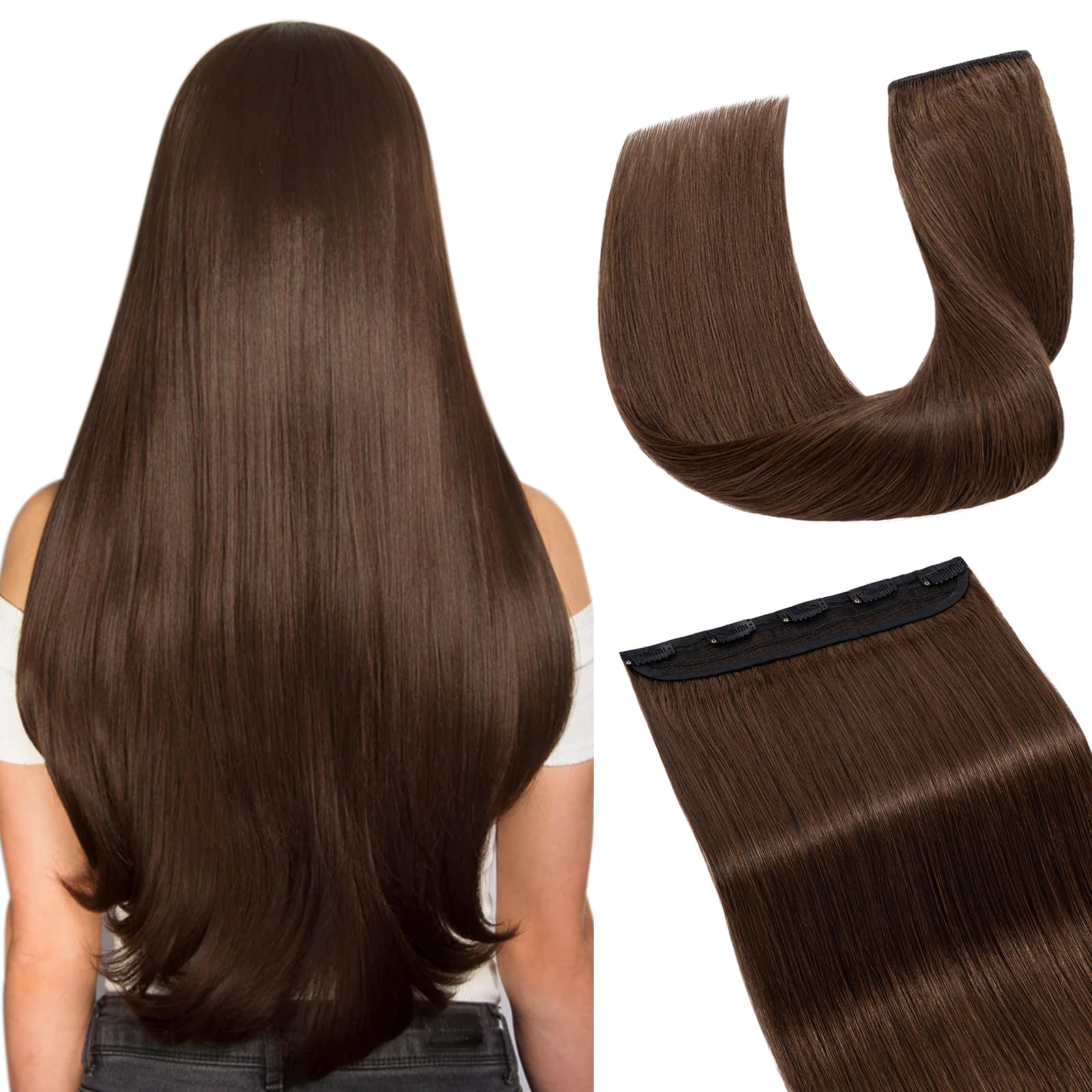 22 Inch Clip in Extensions 100% Remy Human Hair 55g One-piece 5 Clips Long Straight Hair Extensions for Women Wide Weft Soft Silky #4 Medium Brown