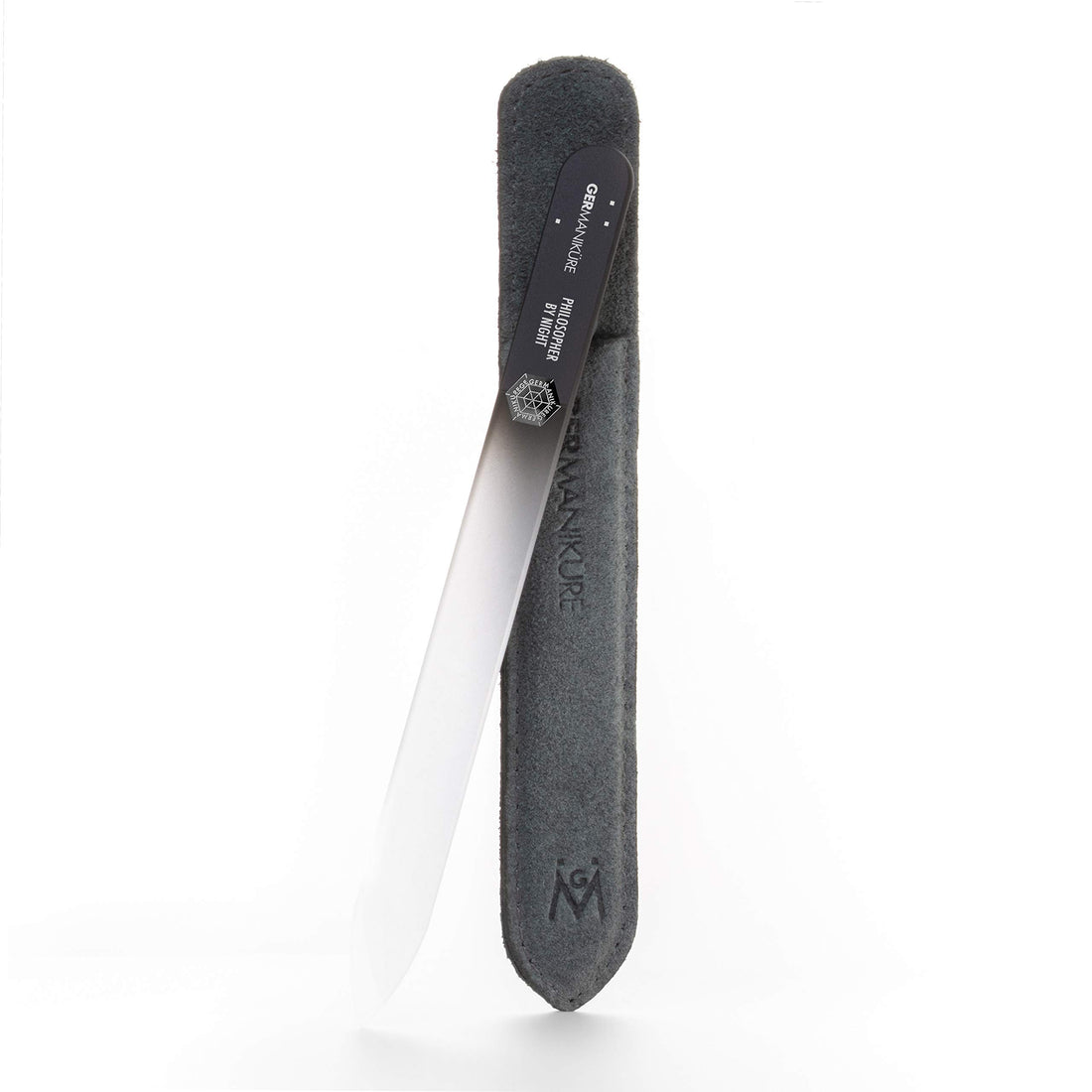 Double sided crystal glass nail file for man in leather case, 3mm. PHILOSOPHER BY NIGHT
