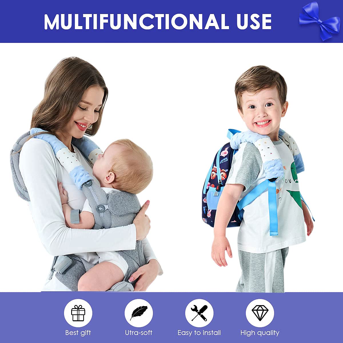 4 Pack Car Seat Belt Straps Cover for Baby Kids, Baby Carrier Straps Covers Stroller Strap Pads Baby Car Seat Belt Neck Covers for Baby(9.8'’X2.2''inch)