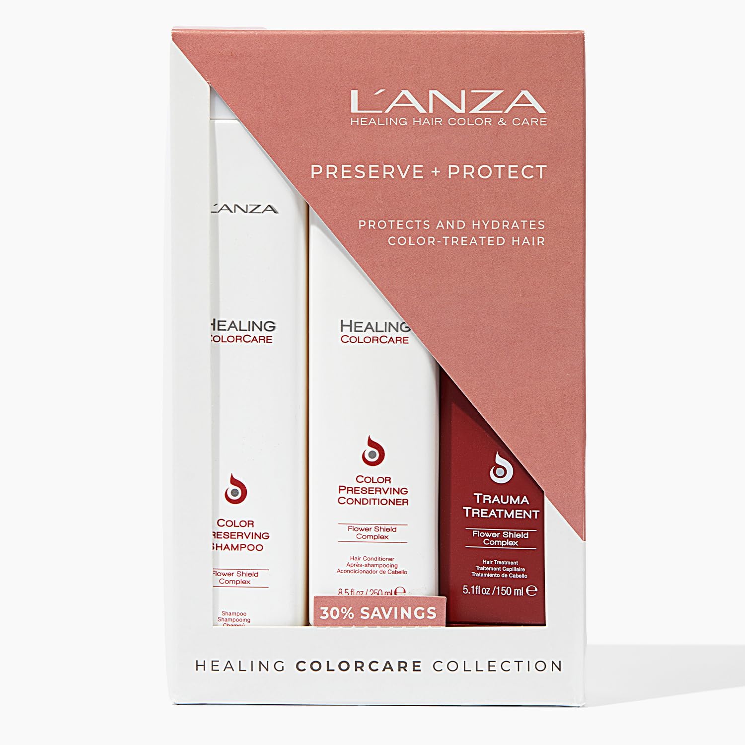 L'ANZA Healing ColorCare Trio Hair Kit, Color-Preserving Shampoo, Conditioner & Trauma Treatment in a Gift Box, Luxury Hair Care Kit for Damaged, Colored Hair, Blonde & Grey (10.1/8.5/5.1 Fl Oz)