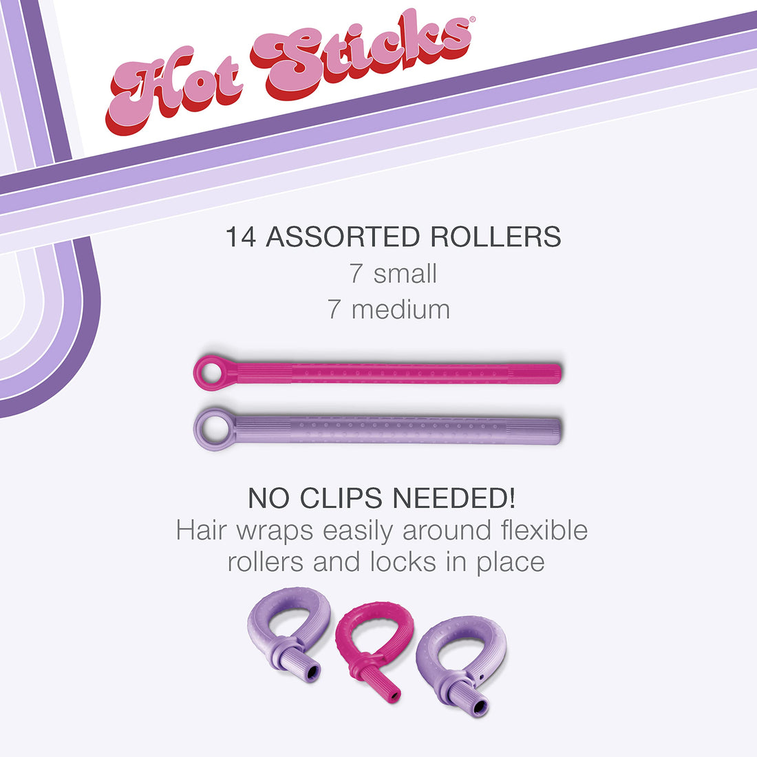 Conair HOT STICKS, Silicone Hot Roller Set with 7 Small and 7 Medium Rollers, No Clips Needed