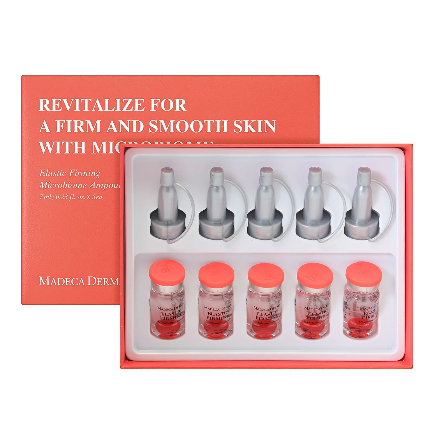 MADECA DERMA Elastic Firming Microbiome Ampoule – Hydrating Korean Skincare with Hyaluronic Acid, Collagen & Peptides for Firmness, Elasticity, Fine Line Reduction & Rejuvenation (0.23 fl oz x 5)