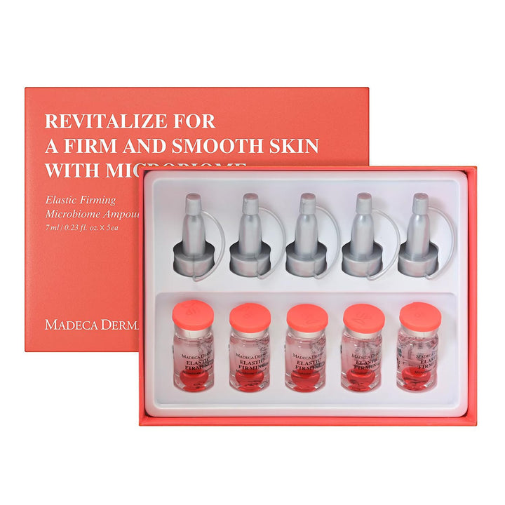 MADECA DERMA Elastic Firming Microbiome Ampoule – Hydrating Korean Skincare with Hyaluronic Acid, Collagen & Peptides for Firmness, Elasticity, Fine Line Reduction & Rejuvenation (0.23 fl oz x 5)