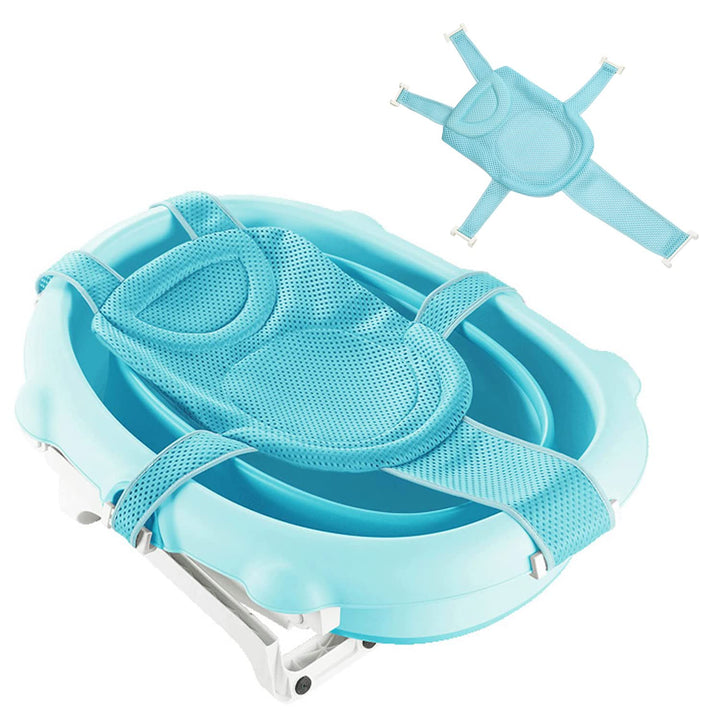 Baby Bath Seat Support Net Soft Headrest Baby Bath Cushion Pad, Breathable Newborn Infant Bathtub Shower Mesh Mat, Adjustable Shower Pad Portable Anti-Slip Bath Sling 0-18 Months, Blue (No Bathtub)