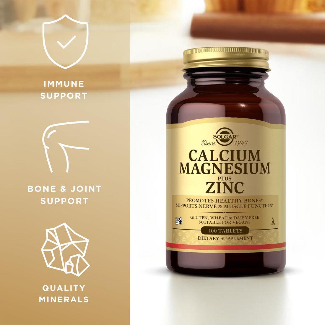 Solgar Calcium Magnesium Plus Zinc, 100 Tablets (Pack of 2) - Promotes Healthy Bones and Teeth - Supports Nerve & Muscle Function - Non-GMO, Vegan, Gluten Free, Dairy Free, Kosher - 66 Total Servings