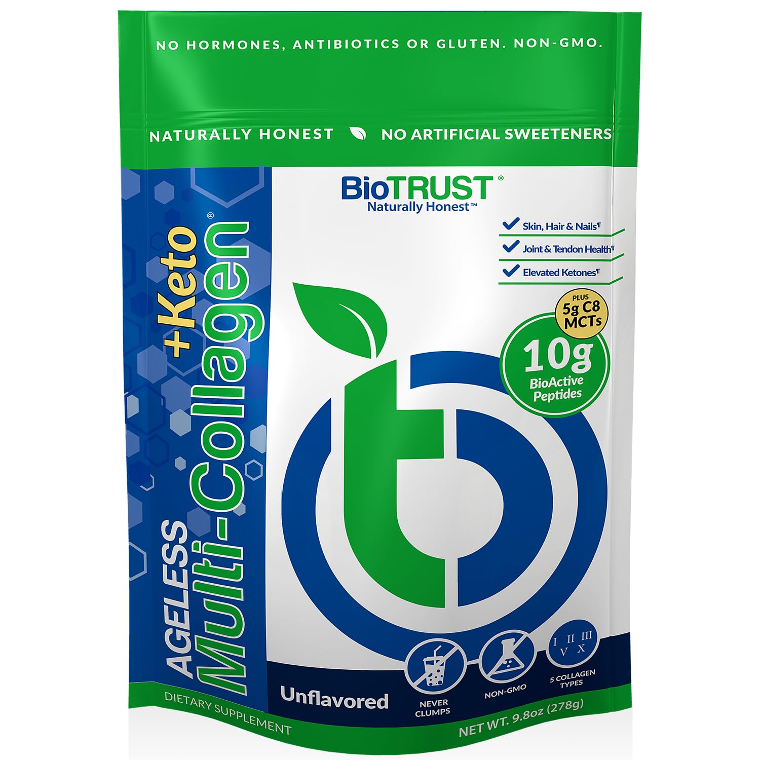 BioTrust Multi Collagen Protein Powder + Keto MCT Oil – 5 Types (I, II, III, V, X) & 100% Caprylic Acid C8 - Support Elevated Ketones, Metabolism, Joints & Beauty All in 1 Collagen Powder (Unflavored)
