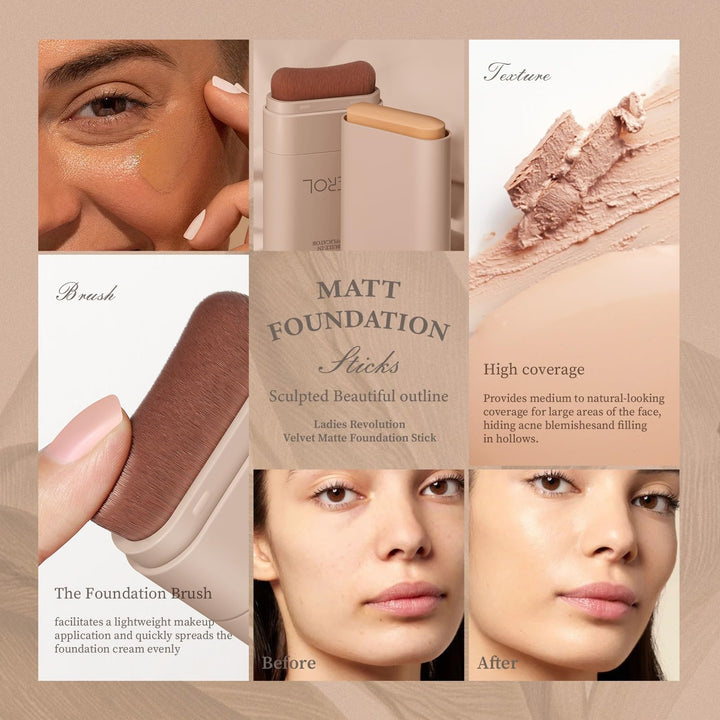 SWETIYOU Multi-Use Foundation Stick Makeup with Built-In Brush, Lightweight Buildable Medium-to-Full Coverage, Longwear Contour Stick, Natural Finish
