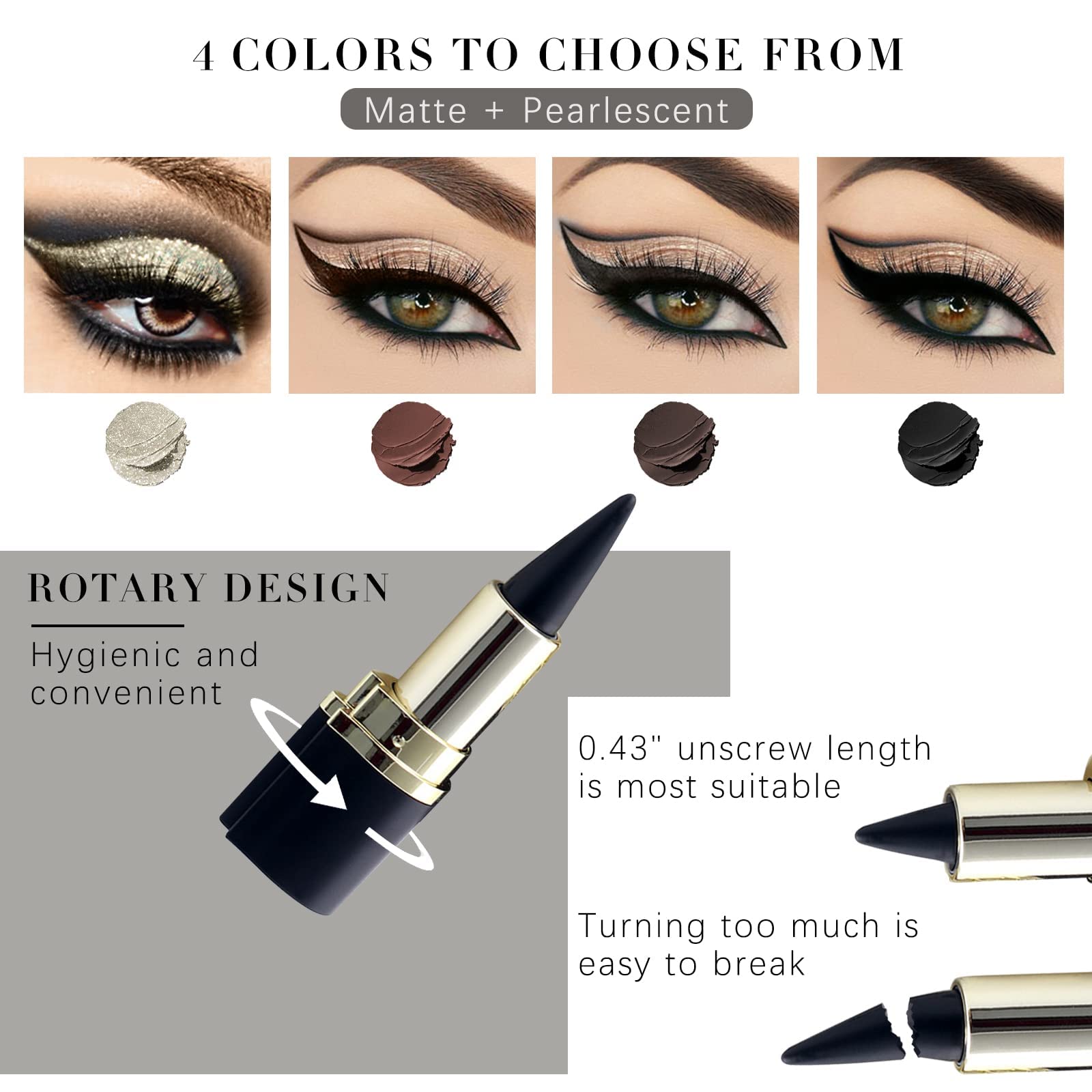 UNIFULL 4 color Gel Eyeliner, Cream Eyeliner Tool Smudge Proof Eyeliner Pencil Matte Black Eyeliner Pencil Tattoo Eyeliner Pen Eyeliner Gel Stick Makeup Eye-liners for Women(4 color)