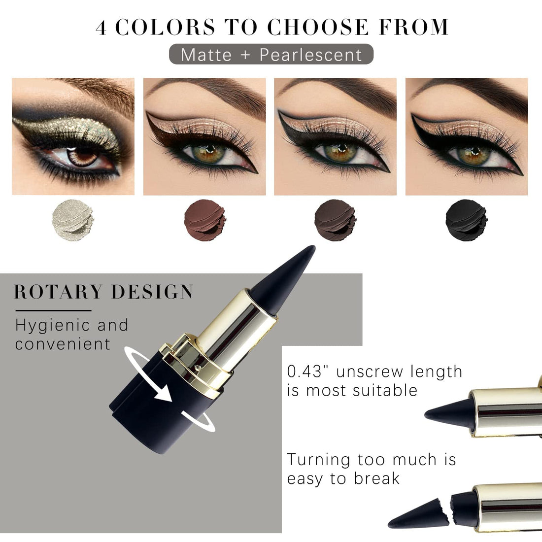 UNIFULL 4 color Gel Eyeliner, Cream Eyeliner Tool Smudge Proof Eyeliner Pencil Matte Black Eyeliner Pencil Tattoo Eyeliner Pen Eyeliner Gel Stick Makeup Eye-liners for Women(4 color)
