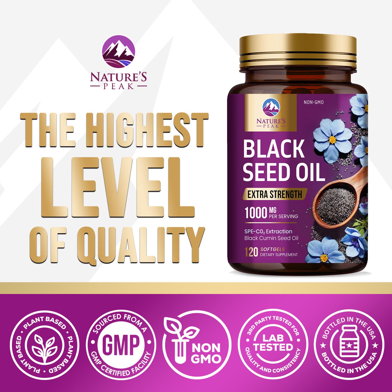 Black Seed Oil 1000mg - Premium Extra Strength Nigella Sativa Black Seed Oil - Black Cumin Seed Oil for Skin, Digestive Health & Immune Support - Non-GMO, Sugar Free & Bottled in USA - 120 Softgels