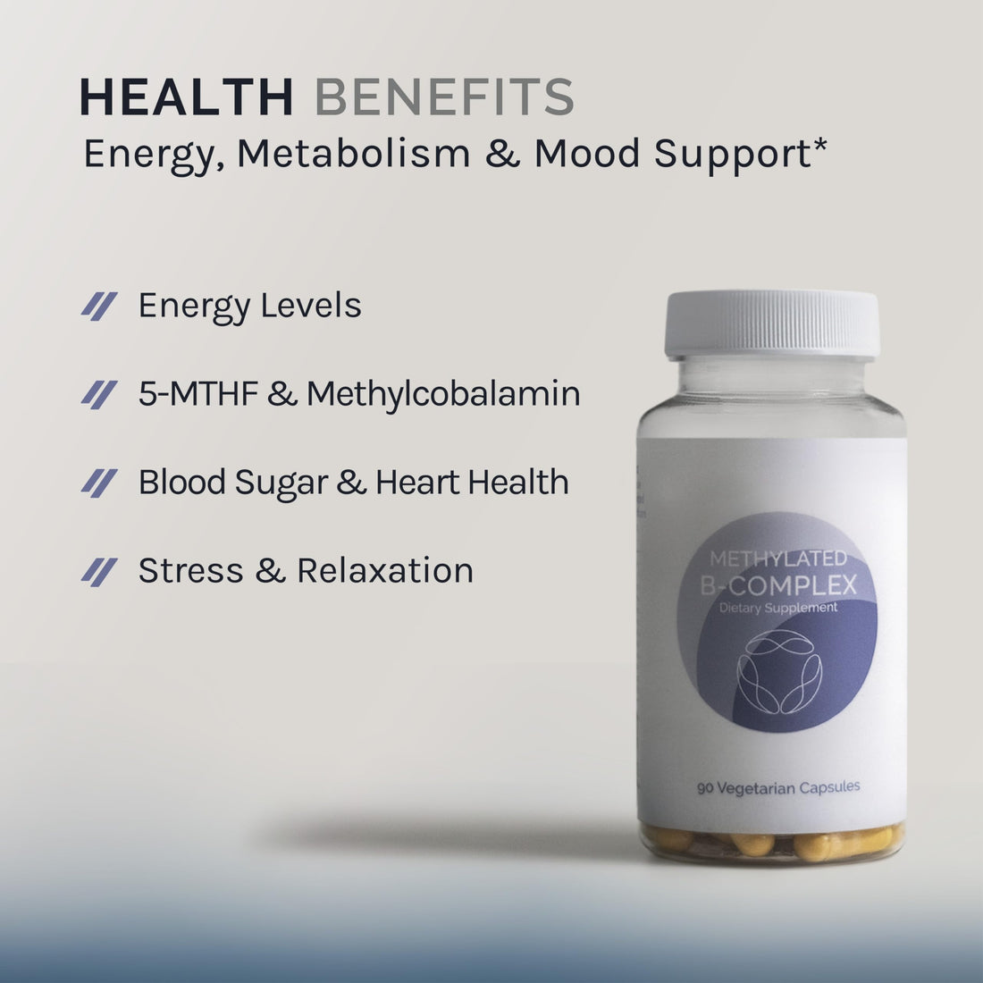 InfiniWell Methylated B-Complex Active B-Vitamin Blend, 90 Capsules (90 Day Supply), Mood and Energy Production Support Dietary Supplement, with 8 Essential B Vitamins, Choline, Inositol, Folate