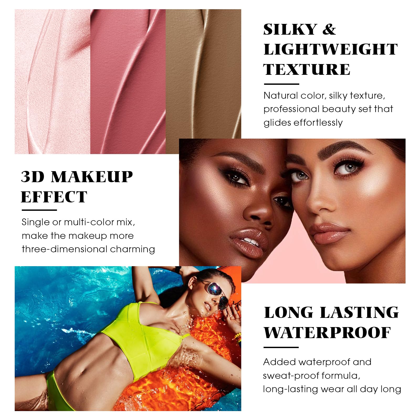 LSxia 3Pcs Cream Contour Stick Makeup Kit - Cream Blush Stick Highlighter Stick Contour Bronzer Stick for Cheeks, Waterproof Long Lasting Blendable, Contour Stick Trio for Face Makeup (#02, 05, 06)