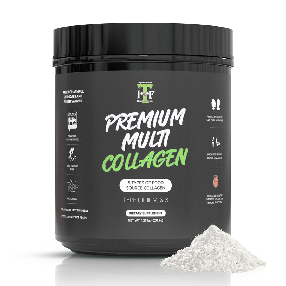 Multi Collagen Peptides Powder Unflavored - 5 Types Multi Collagen Complex (I, II, III, V, X) - Grass Fed Hydrolyzed Powder Collagen for Hair, Skin, Nails, Joints & Gut Health - 30 Servings