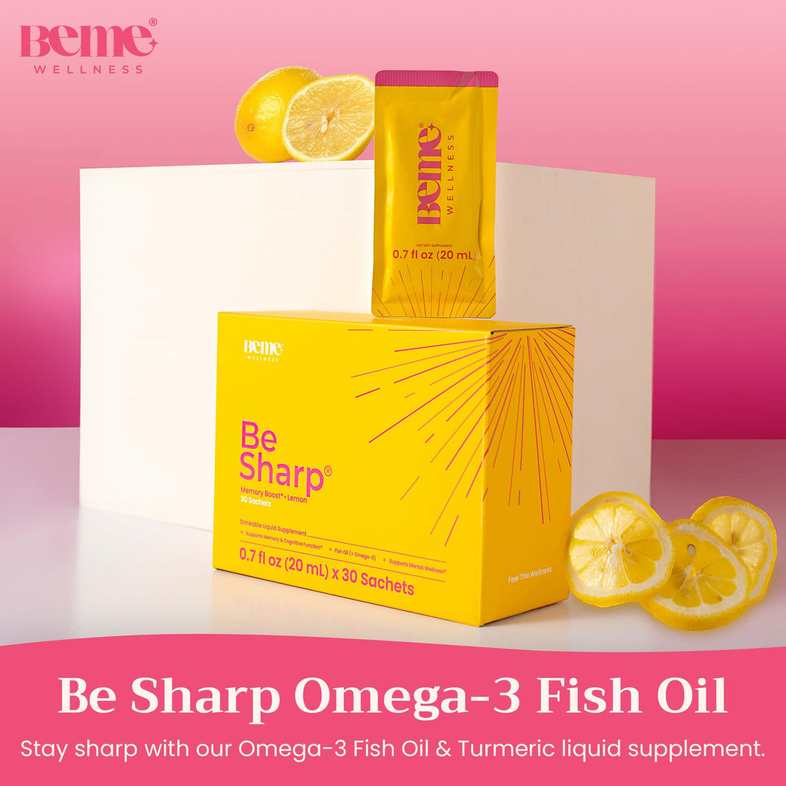 BeMe Liquid Omega 3 Fish Oil - Turmeric Curcumin, Lemon Balm Extract & Omega 3 Supplement for Women - Rich in antioxidants, Quick Absorption & high bioavailability - Supports Memory & Brain Health