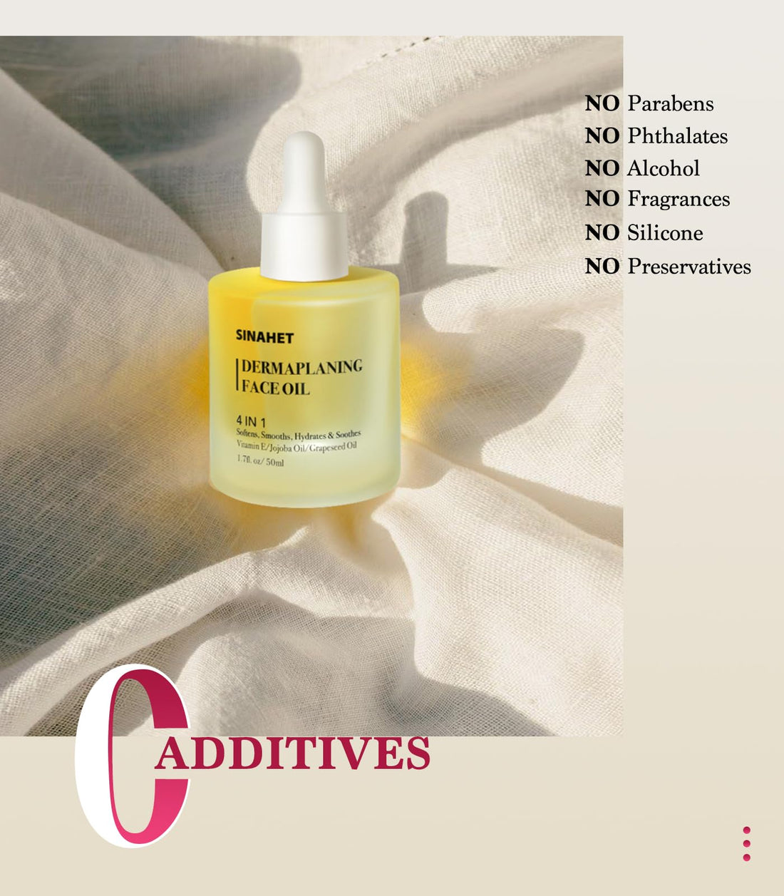 SINAHET Dermaplaning Oil, Natural Moisturizing Shave Oil for Face & Body Hair, Skin Soothing Oil made with essence of Jojoba, Vitamin E, Tea Tree, and Grape Seed (1.7fl. oz/50ml)