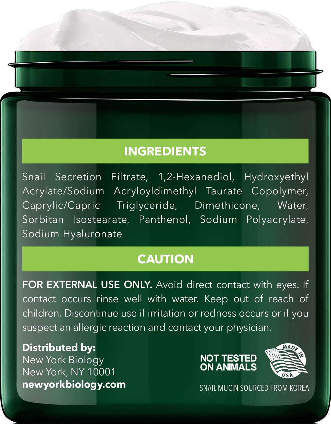 New York Biology 97.5% Korean Snail Mucin Moisturizer - Face Cream 4 Fl Oz - 100 g - Face Moisturizer for Dry Skin - Skin Care Moisturizing and Hydrating Facial Moisturizer