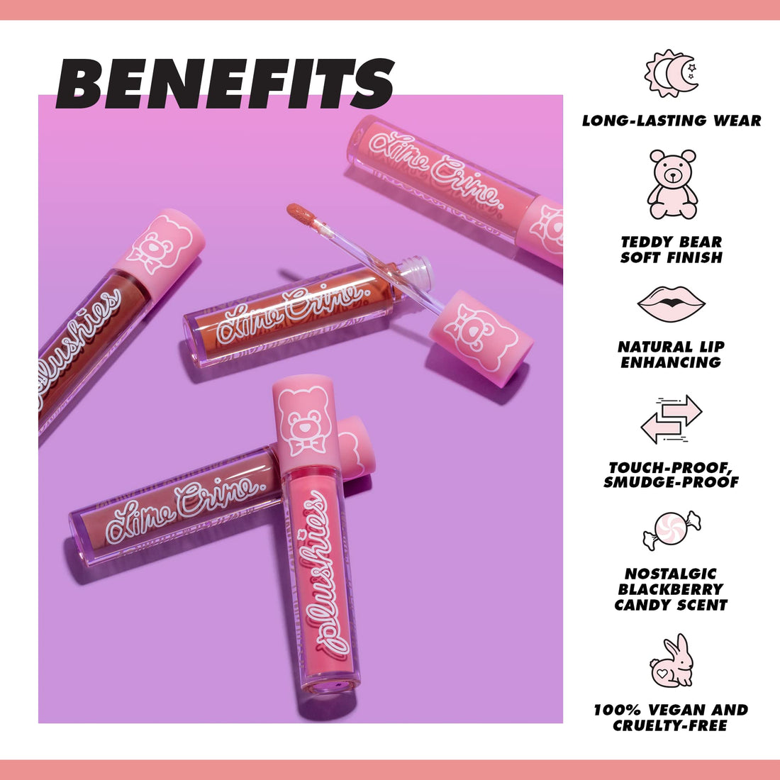 Lime Crime Plushies Soft Matte Lipstick, Jam - Deep Red - Blackberry Candy Scent - Long Lasting, Nude Lips - Soft Focus, Non-Opaque Lip Veil - 0.11 fl oz