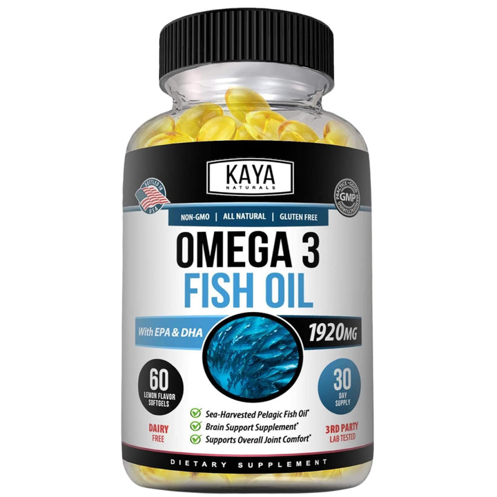 Kaya Naturals Omega 3 Supplement - Nature Made Omega 3 Fish Oil - 100% Pure Sea-Harvested Pelagic Fish Oil with No Fishy Aftertaste - Fish Oil - 60 Count Softgels