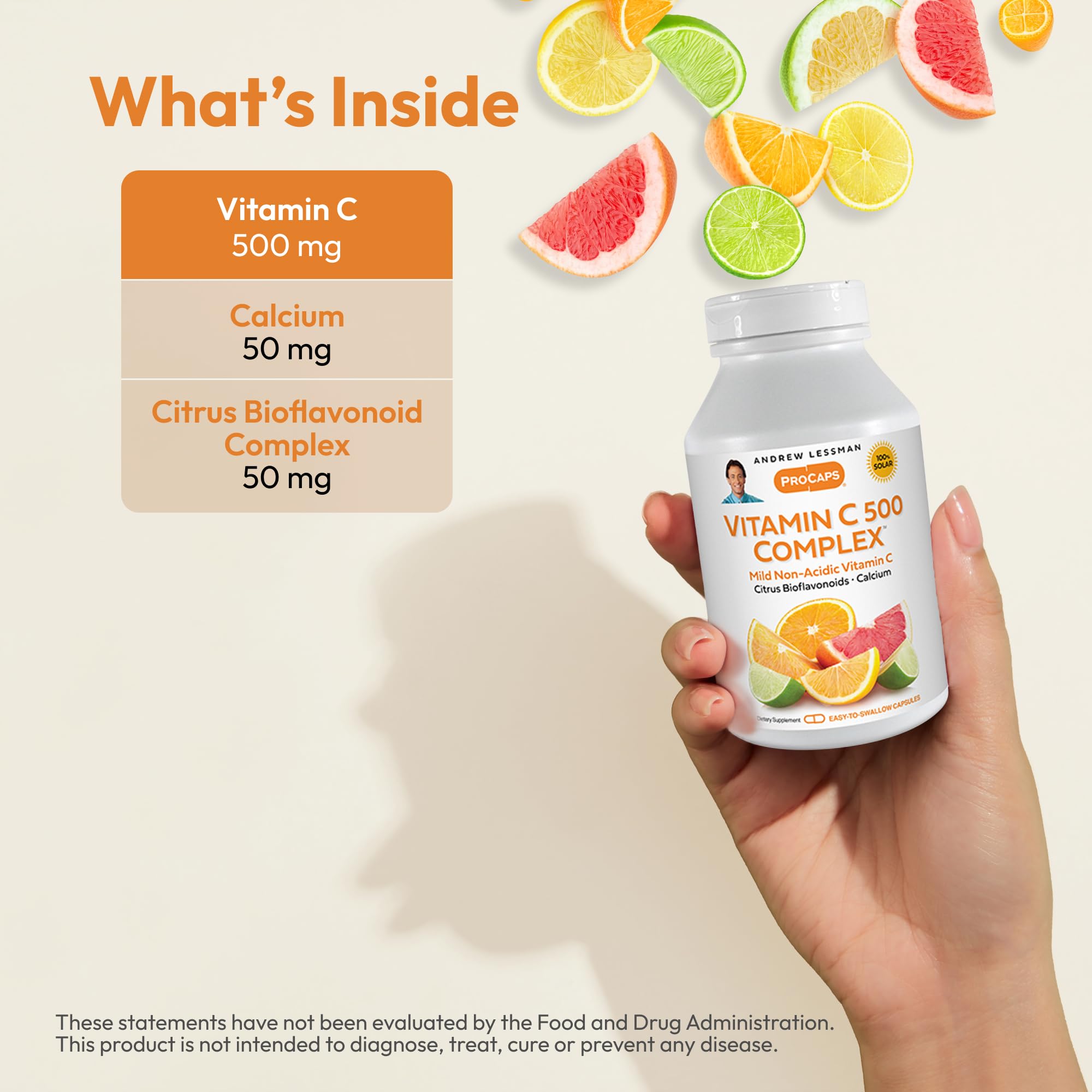 ANDREW LESSMAN Vitamin C 500 Complex 180 Capsules - Non-Acidic Vitamin C Plus Citrus Bioflavonoids for Immune System and Anti-Oxidant Support, No Stomach Upset, Small Easy to Swallow Capsules