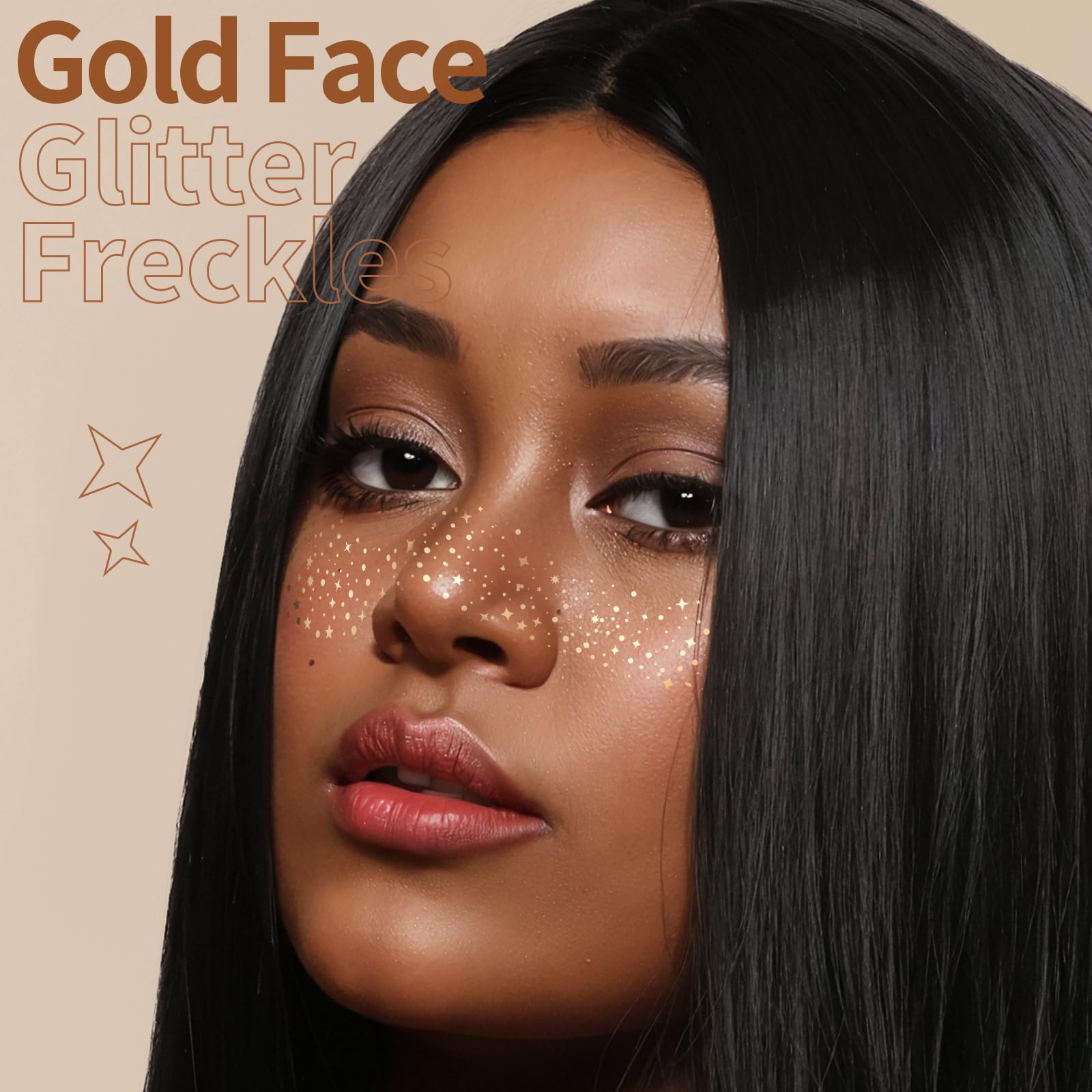 FANDAMEI 6PCS Glitter Freckles Face, Glitter Makeup Speckles. Makeup Patches, Face Speckles for Women, (Gold)