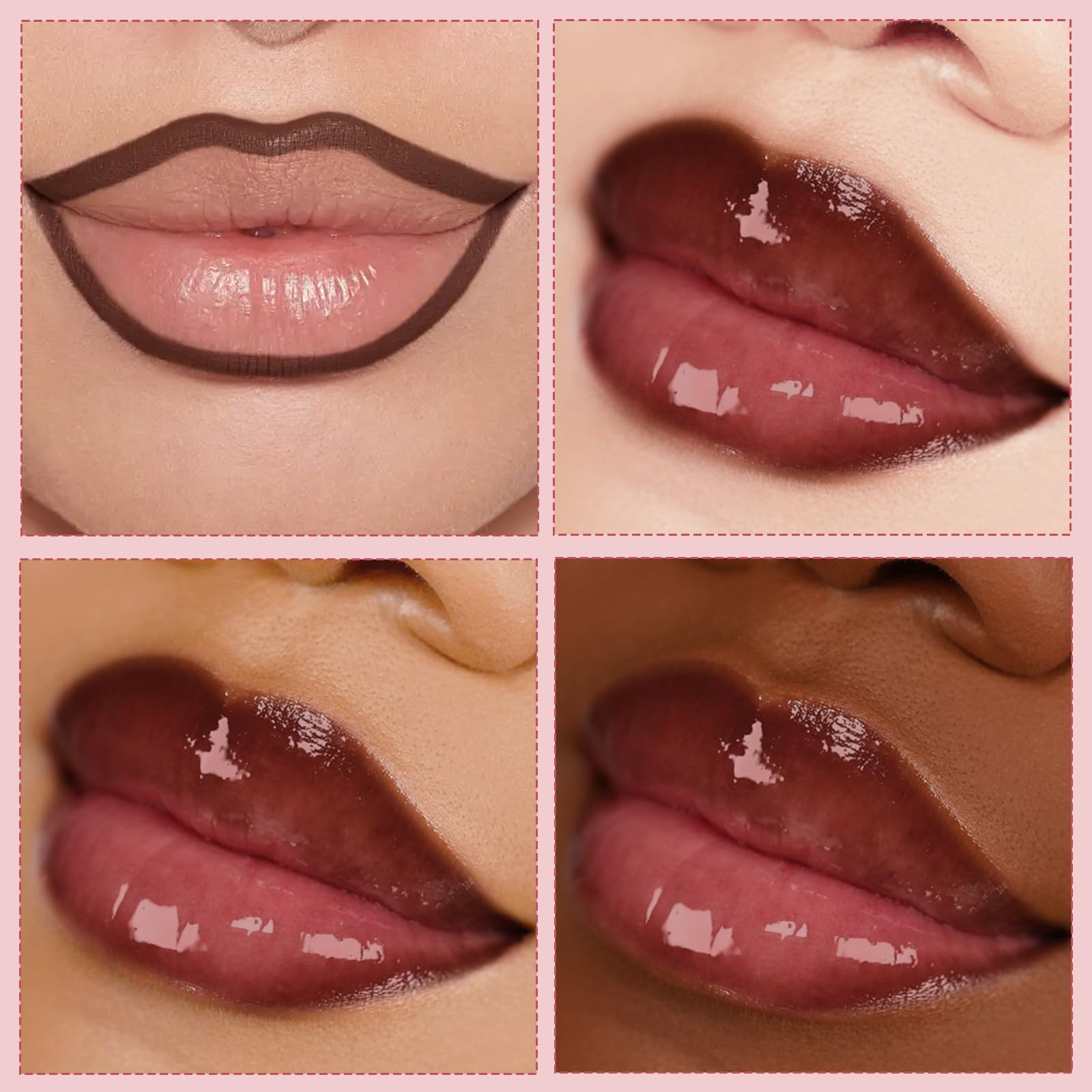 HOSAILY Nourishing Lip Gloss Moisturizing High Shine Fresh Lightweight Glossy Plumping Lip Combo or Women Long Wear Lip Glow Oil with Brown Lip Liner Set Non-Sticky Liquid Lipstick Makeup#12