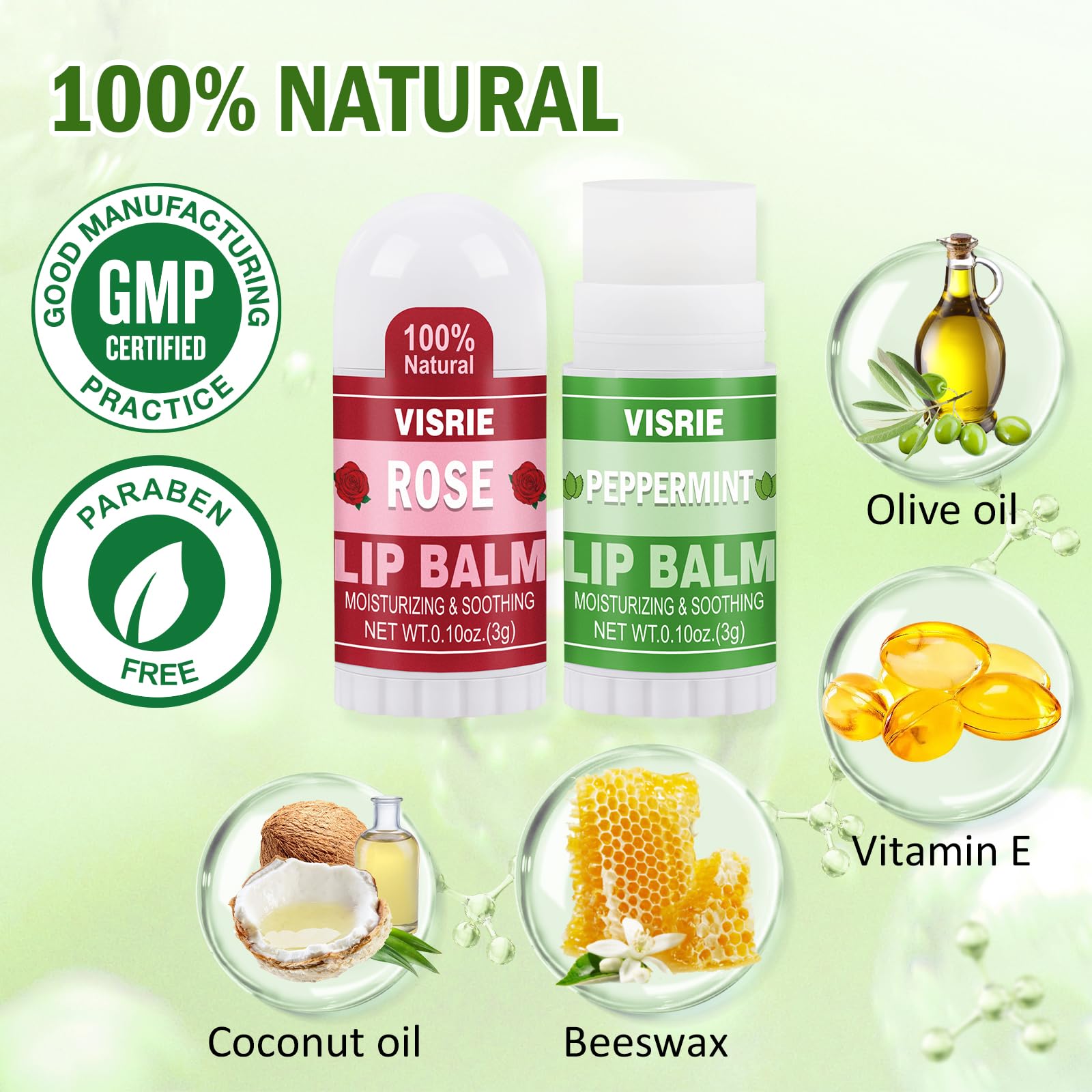 VISRIE Mini Lip Balm 40 Pack, Natural Lip Balms Bulk with Vitamin E and Coconut Oil, Moisturizing Lip Balm for Dry Cracked lips - 10 Flavors