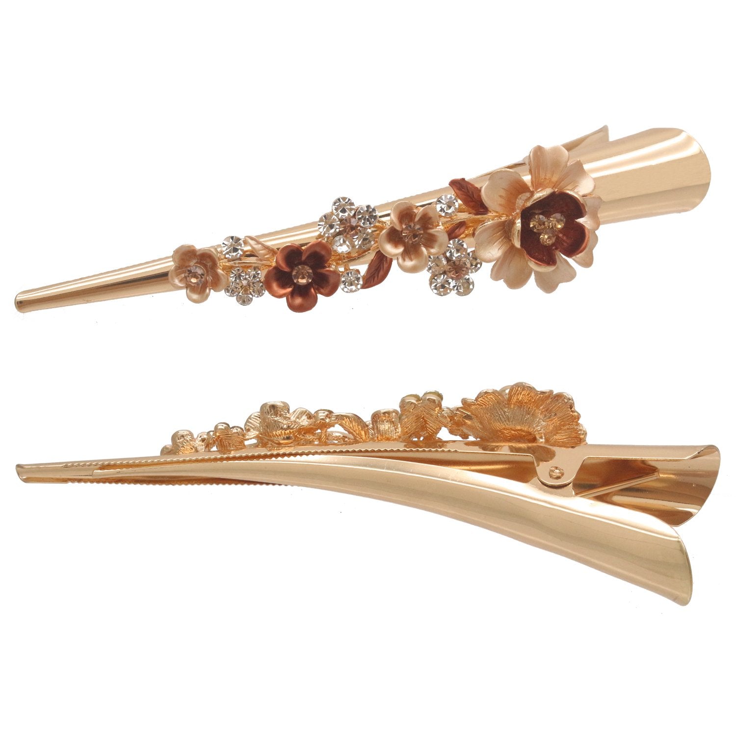 Fashion & Lifestyle Set of 4 Large Metal Alloy Alligator Sectioning Clips for Women and Girls - Pretty Strong Clamp Hair Pins Non-Slip Hair Grips Accessories for Thick Hair, Gold