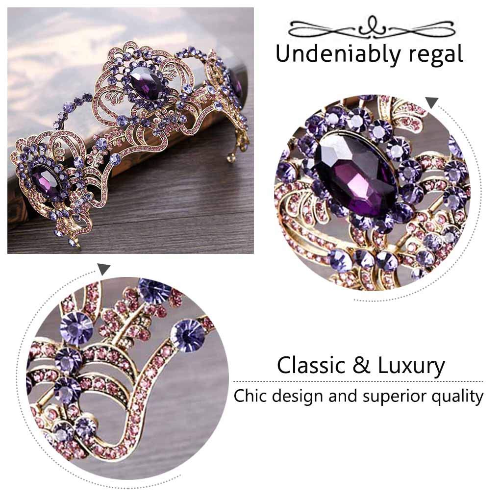 Yfe Wedding Bridal Crown Purple Retro Vintage Crowns and Tiaras for Women and Girls Prom Costume Headband