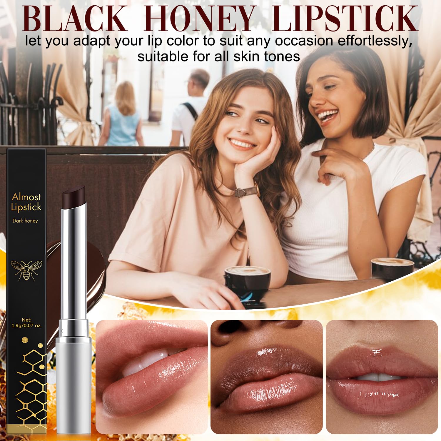 Grenben 2PCS Black Honey Lipstick, Honey Noir Black Honey Lip-stick, B-lack Honey Lip-stick for Women, H-oney Lip, Nourishing and Hydrating Lip Gloss for Women