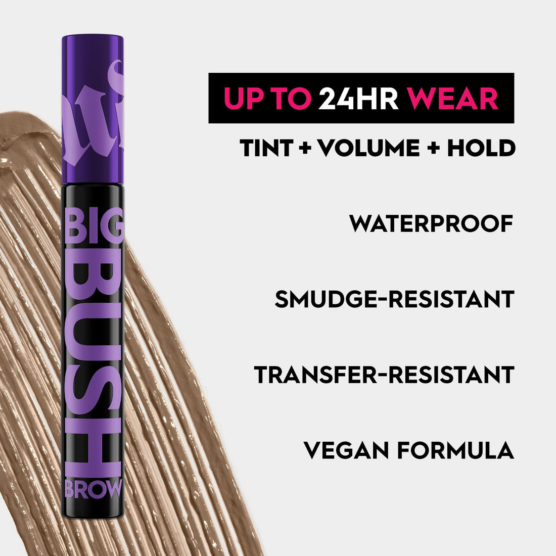 Urban Decay Big Bush Volumizing Tinted Eyebrow Gel (Taupe Trap - Universal Taupe), Waterproof, Smudge-Resistant, Flake-Resistant, Buildable Brow Gel Fibers, Up to 24 HR Hold - 0.19 fl oz