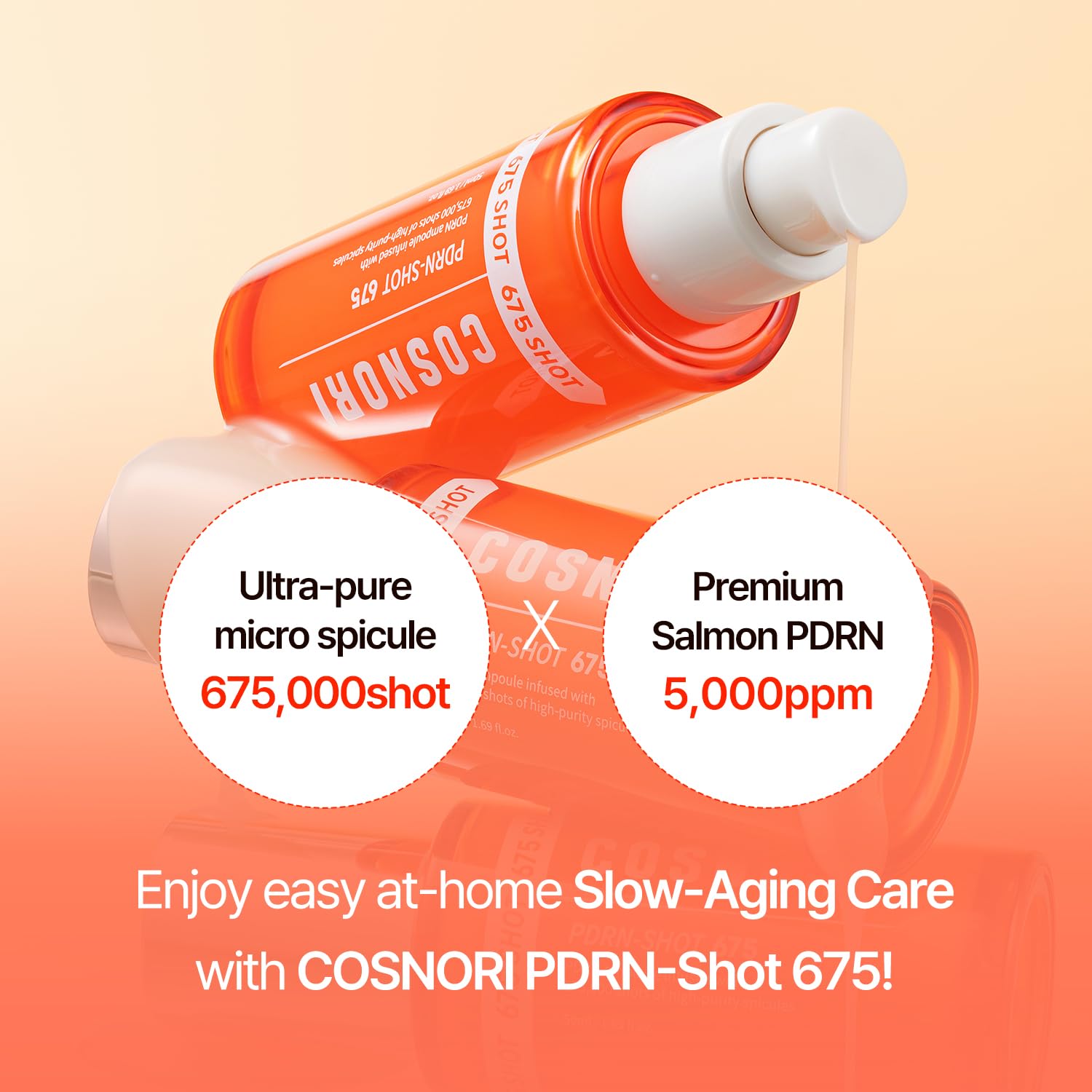 COSNORI PDRN-Shot 675 - Korea Facial Serum with 675,000 high purity spicules - Turnover K-Beauty Face Serum with High Nutrition Salmon DNA PDRN - Intensive facial first essence (50ml / 1.69 fl. oz.)