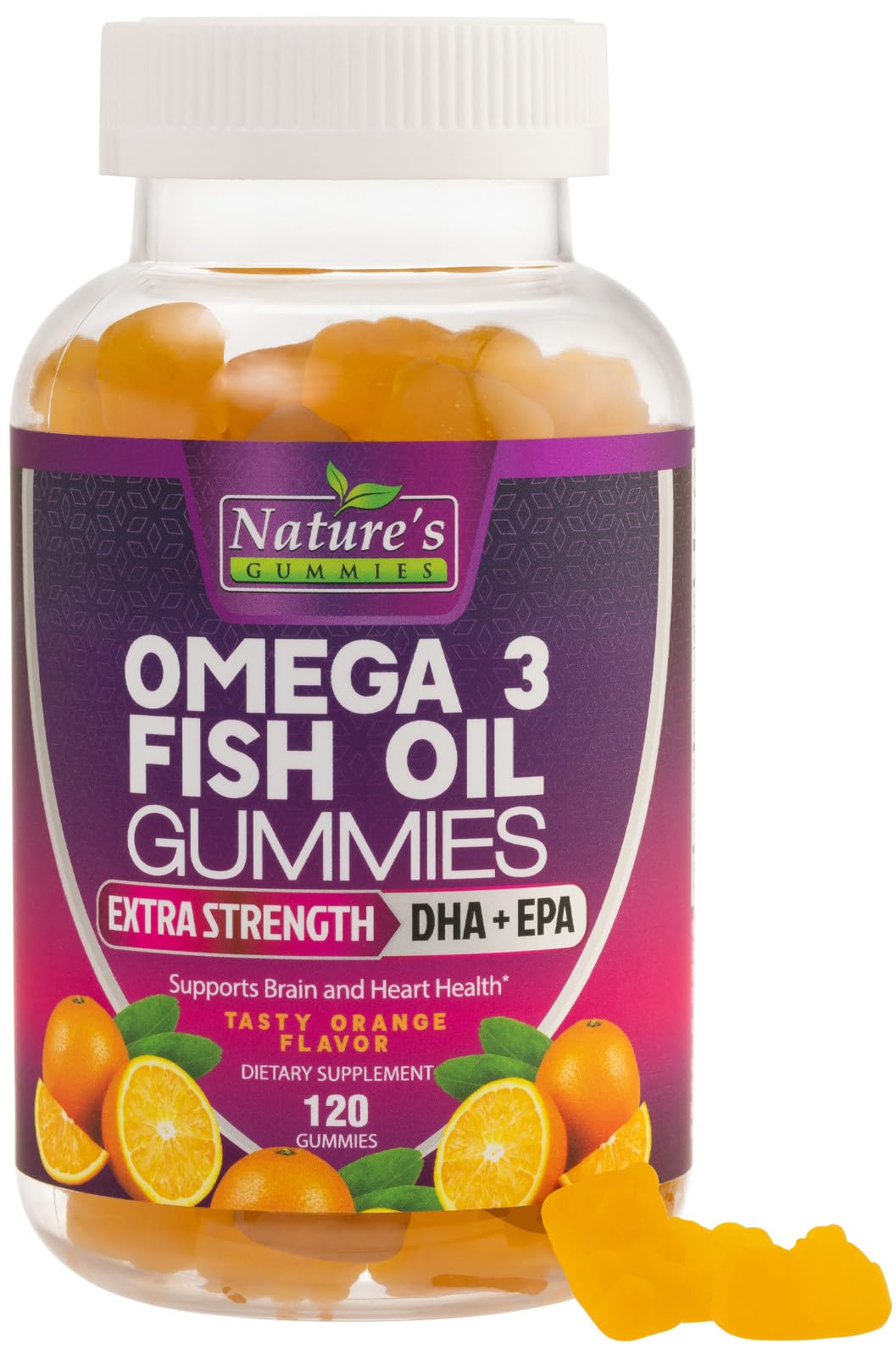 Omega Fish Oil Gummies - Delicious Orange Flavor Fish Oil Omega 3 Supplements with Heart Healthy EPA & DHA Fatty Acids for Heart, Joint & Brain Support - Omega 3 Fish Oil Gummy Vitamins - 120 Gummies