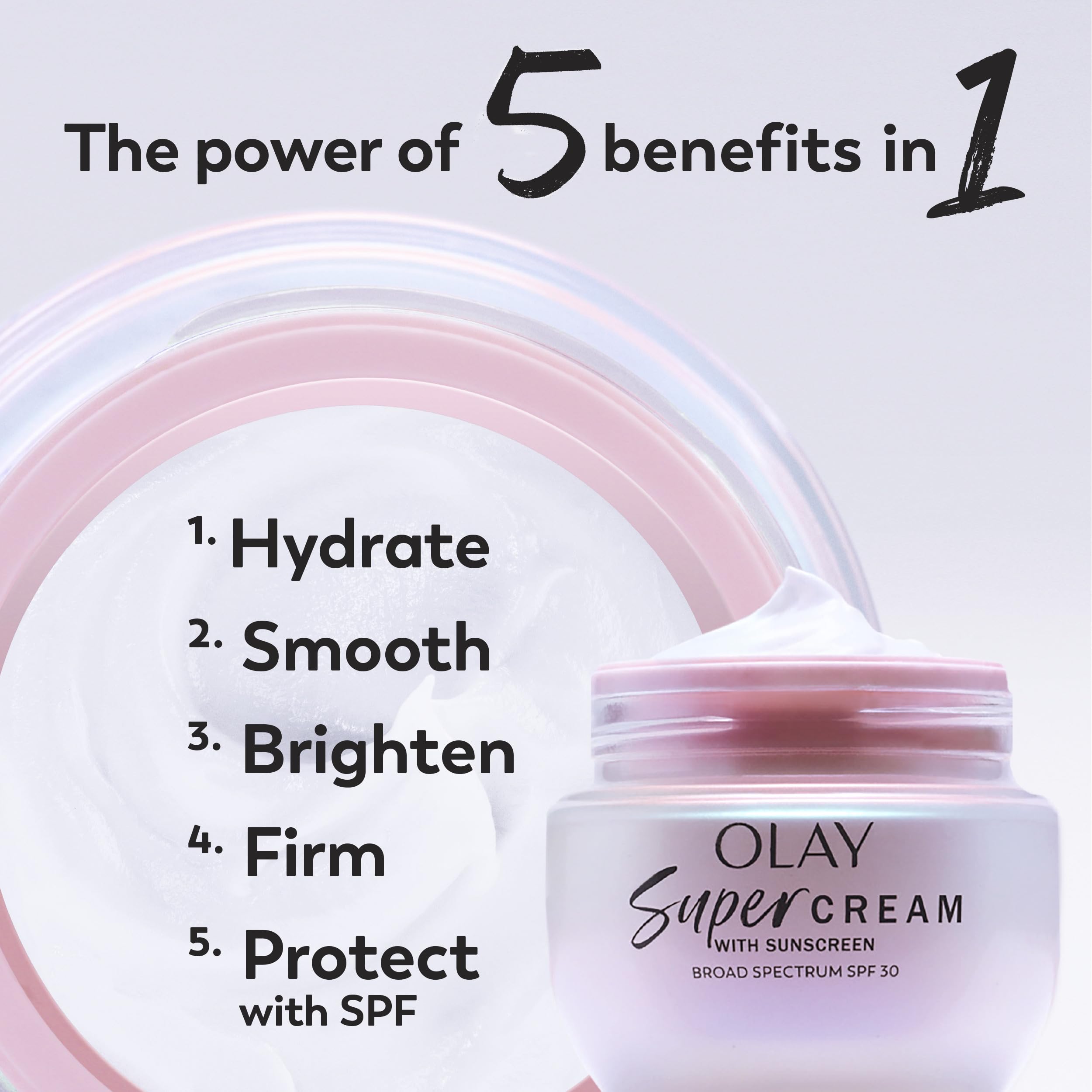 Olay Super Cream with Sunscreen SPF 30, 1.7 oz, Ultra Lightweight Face Moisturizer - Vitamin C & E, Hyaluronic Acid, Niacinamide, Collagen Peptide - Hydrate, Smooth, Brighten, Firm, and Protect