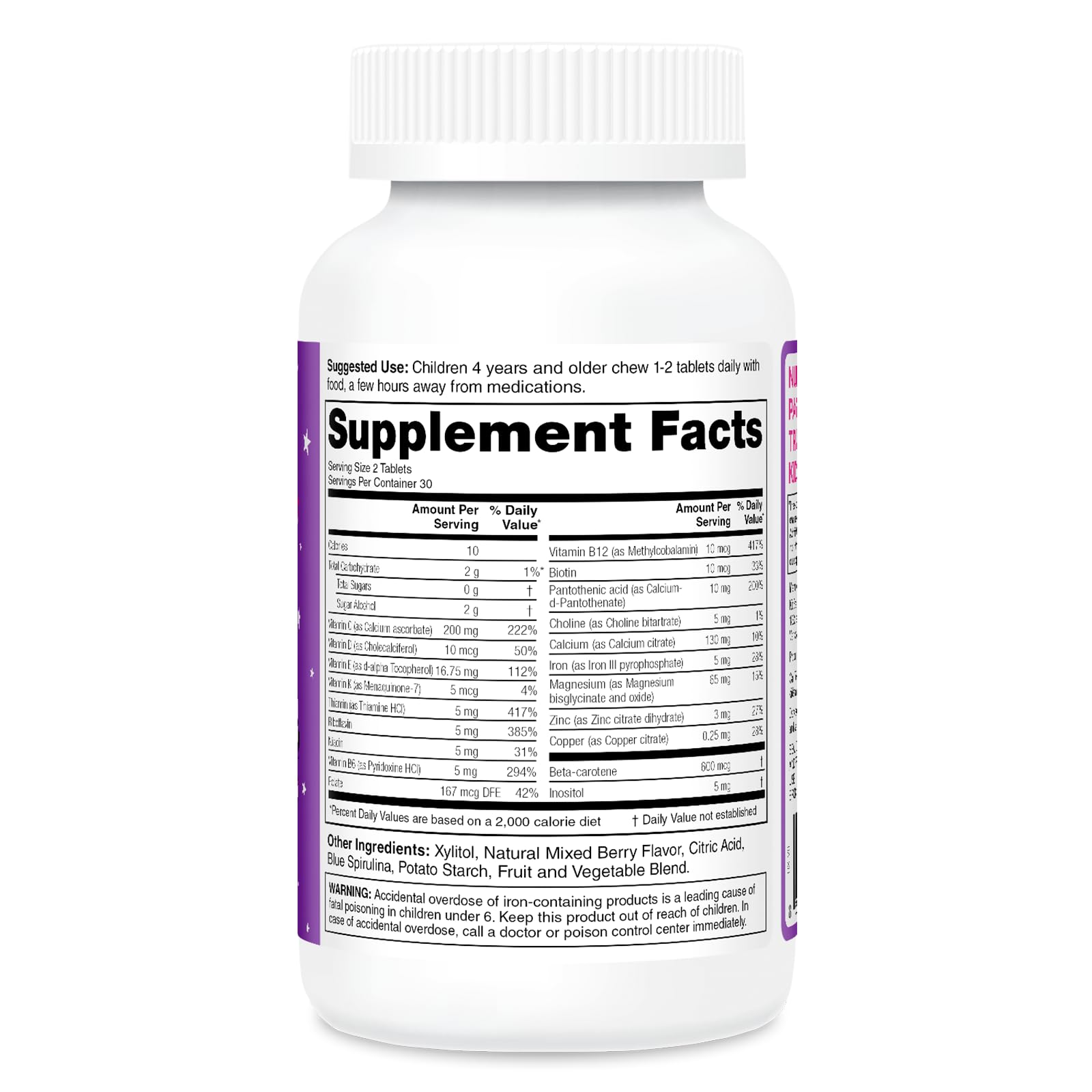 KidStar Nutrients StarMulti, Chewable Multivitamin and Multimineral Tablets for Kids, Plus Organic Fermented Whole Foods, Vegan, Sugar Free, Space Berry, 60 Chewable Tablets