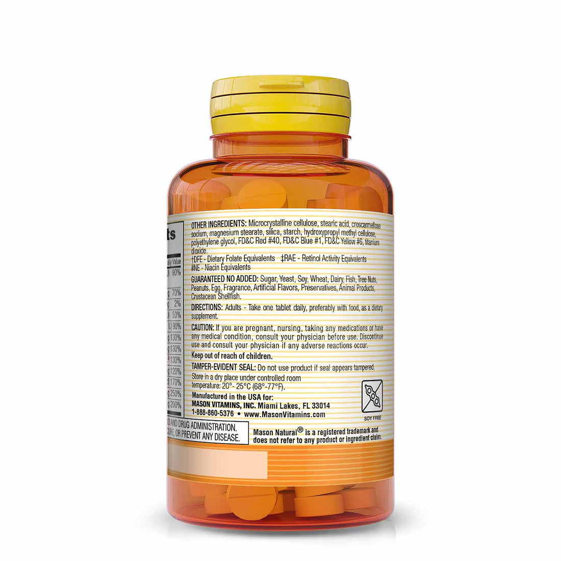 Mason Natural Daily Multiple Vitamins - Vitamins A, C, D3, E, B1, B2, B3, B6, B12, Folate and Calcium for Overall Health, 100 Tablets