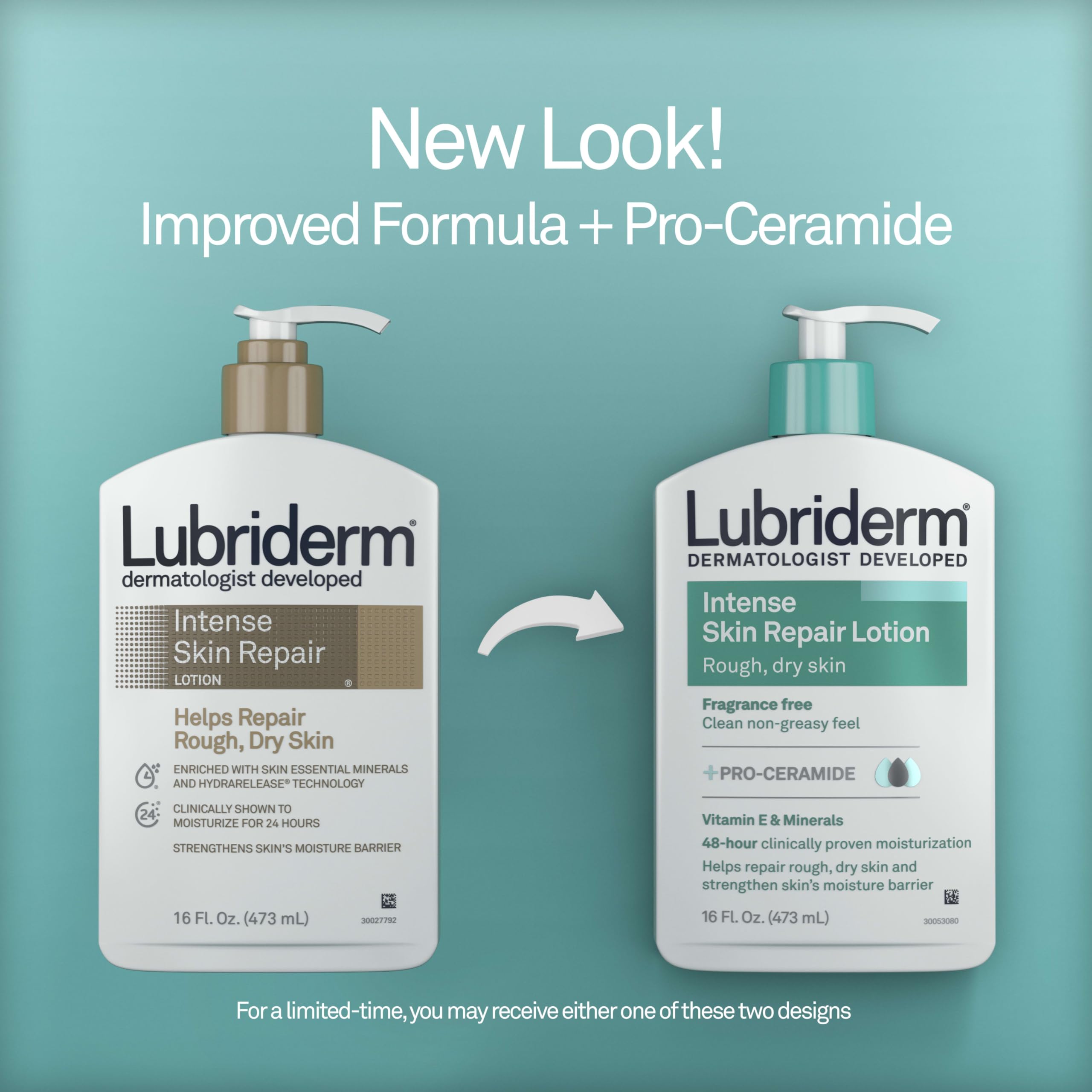 Lubriderm Intense Dry Skin Repair Lotion + Pro-Ceramide with Vitamin E & Minerals Helps to Repair Rough, Dry Skin, Fast Absorbing Lotion is Fragrance-Free and Non-Greasy, 16 fl. oz