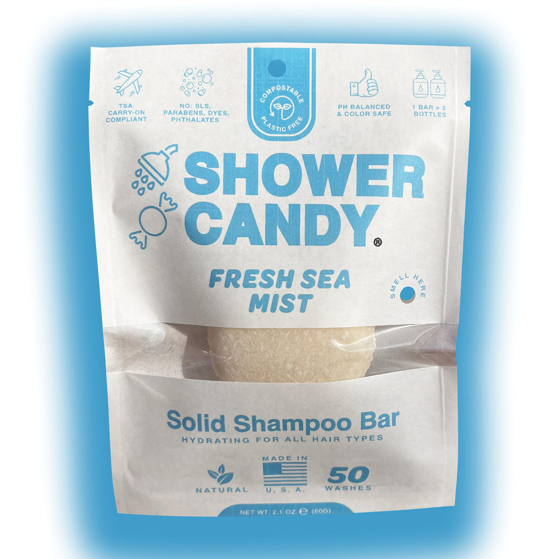 Shower Candy Natural Shampoo Bar for Normal Hair | Scent: Fresh Sea Mist | Travel shampoo