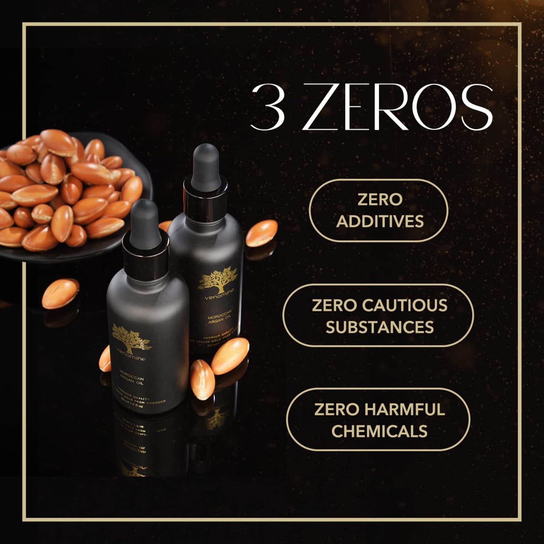 VENAMINE Organic Argan Oil, 100% Pure USDA Certified, For Hair, Face & Skin, Imported from Morocco 50 ml 1.7 fl.oz