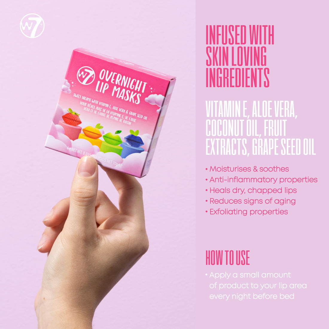 W7 Sweet Dreams Overnight Lip Masks - Gift Set - Lip Treatment with Aloe Vera & Vitamin E - Hydrating, Moisturizing Formula