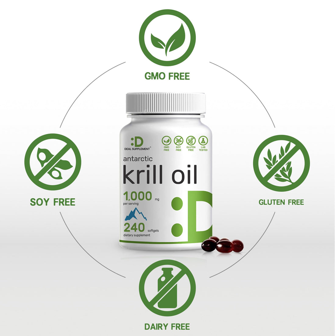 DEAL SUPPLEMENT Antarctic Krill Oil, 1,000mg Per Serving, 240 Softgels – Mercury Free, No Fishy Taste – Rich in Omega-3s, EPA, DHA, Astaxanthin, & Phospholipids – Non-GMO, No Gluten