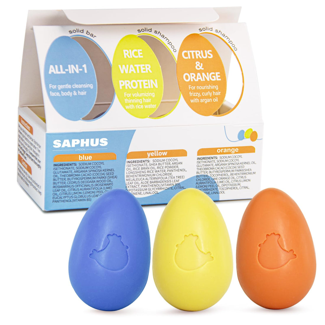 SAPHUS Egg Shampoo Bars Easter Gift Set, Travel Size Solid Shampoo Soap, 3Pc Sampler, Sulfate Free, Zero Waste