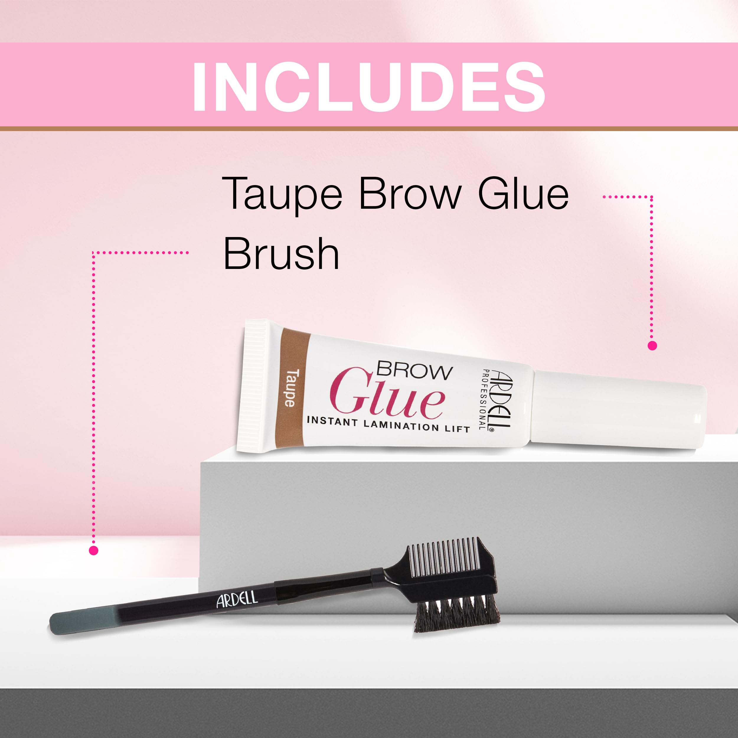 Ardell Brow Glue Taupe with Dual Sided Styling Brush - Instant Lamination & Lift, All day Extreme Hold Eyebrow Gel for Defined, Fluffy, and Long-Lasting Brows, 0.35 oz
