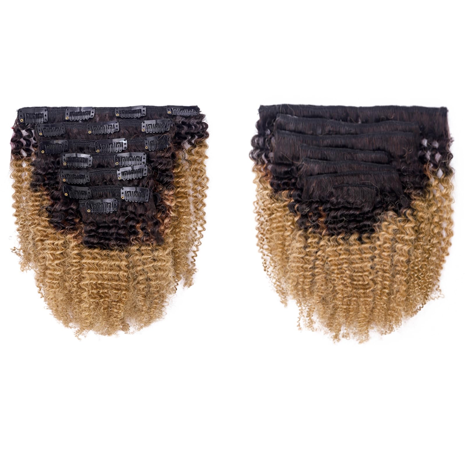 Anrosa Kinkys Curly Clip in Hair Extensions Human Hair 3C 4A Afro Kinky Curly Clip ins Natural Hair Real Remy Thick Human Hair Extensions for Black Women (14 inch, Ombre #1B/27)