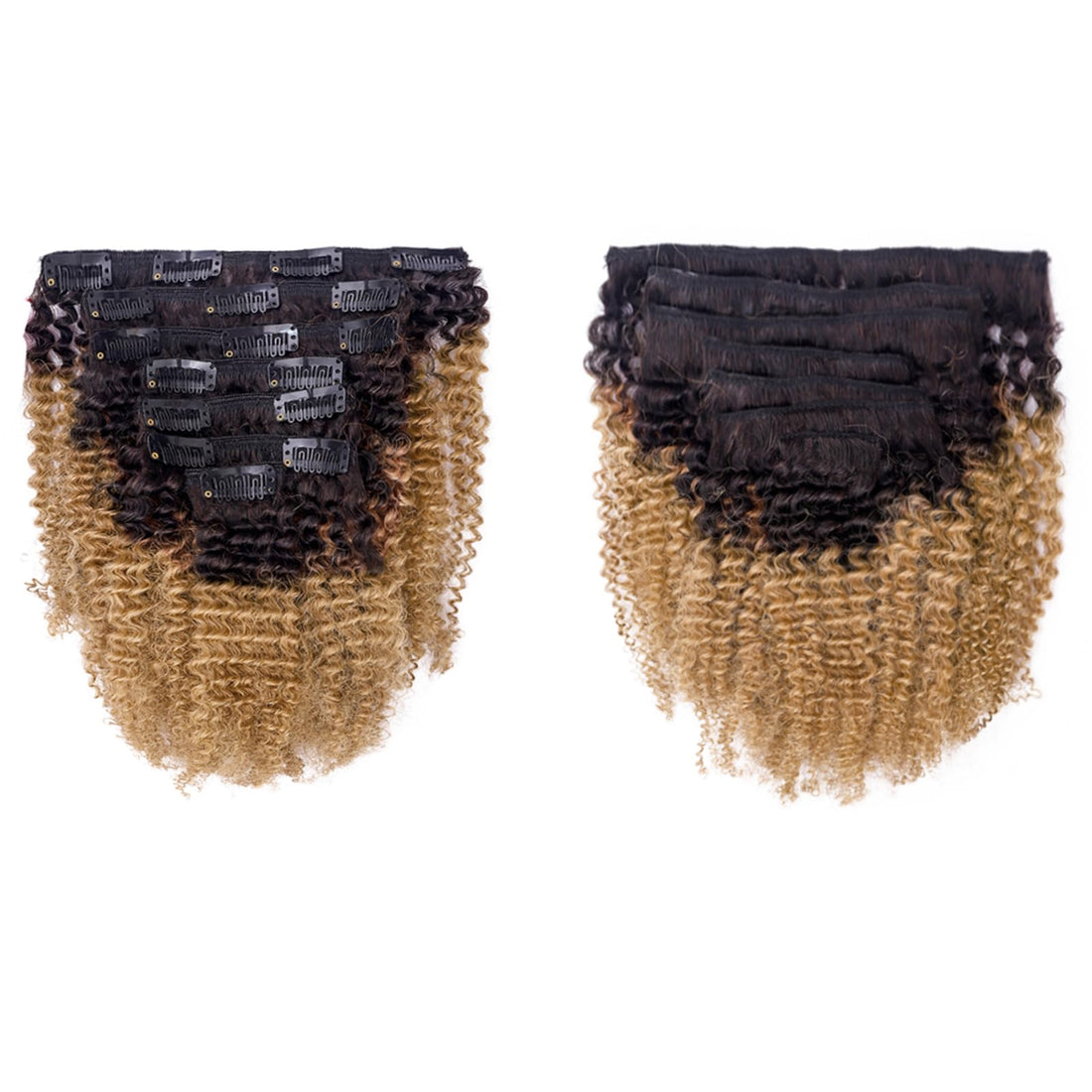 Anrosa Kinkys Curly Clip in Hair Extensions Human Hair 3C 4A Afro Kinky Curly Clip ins Natural Hair Real Remy Thick Human Hair Extensions for Black Women (14 inch, Ombre #1B/27)