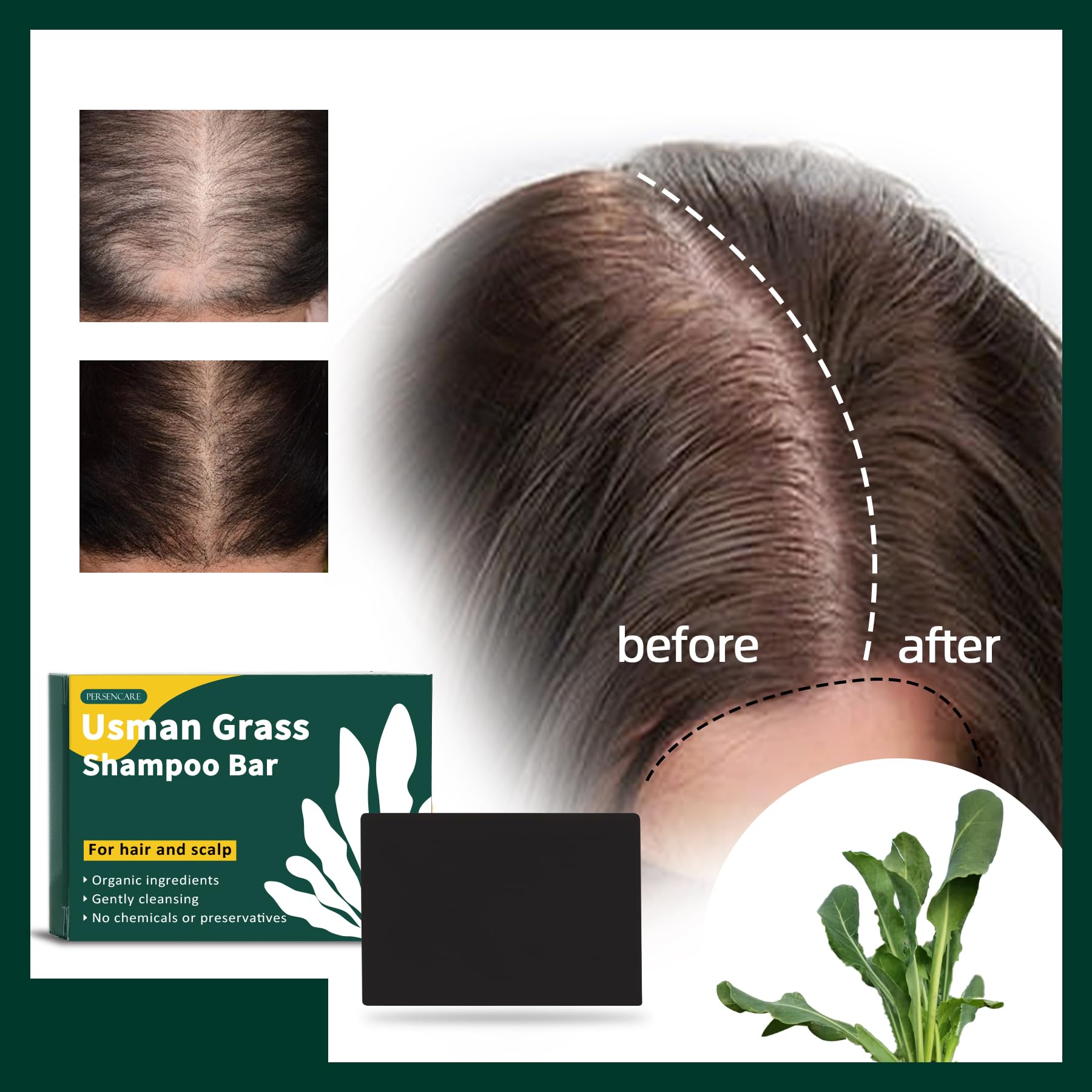 VAEYAE Natural Usman Grass Shampoo Bar, Cover Grey Hair Thickening & Darkening Usma Bar, Ultimate Solution for Healthy Hair Growth, Gray Hair Reverse Black Soap, Reducing Thinning Hair Loss 2 Pcs