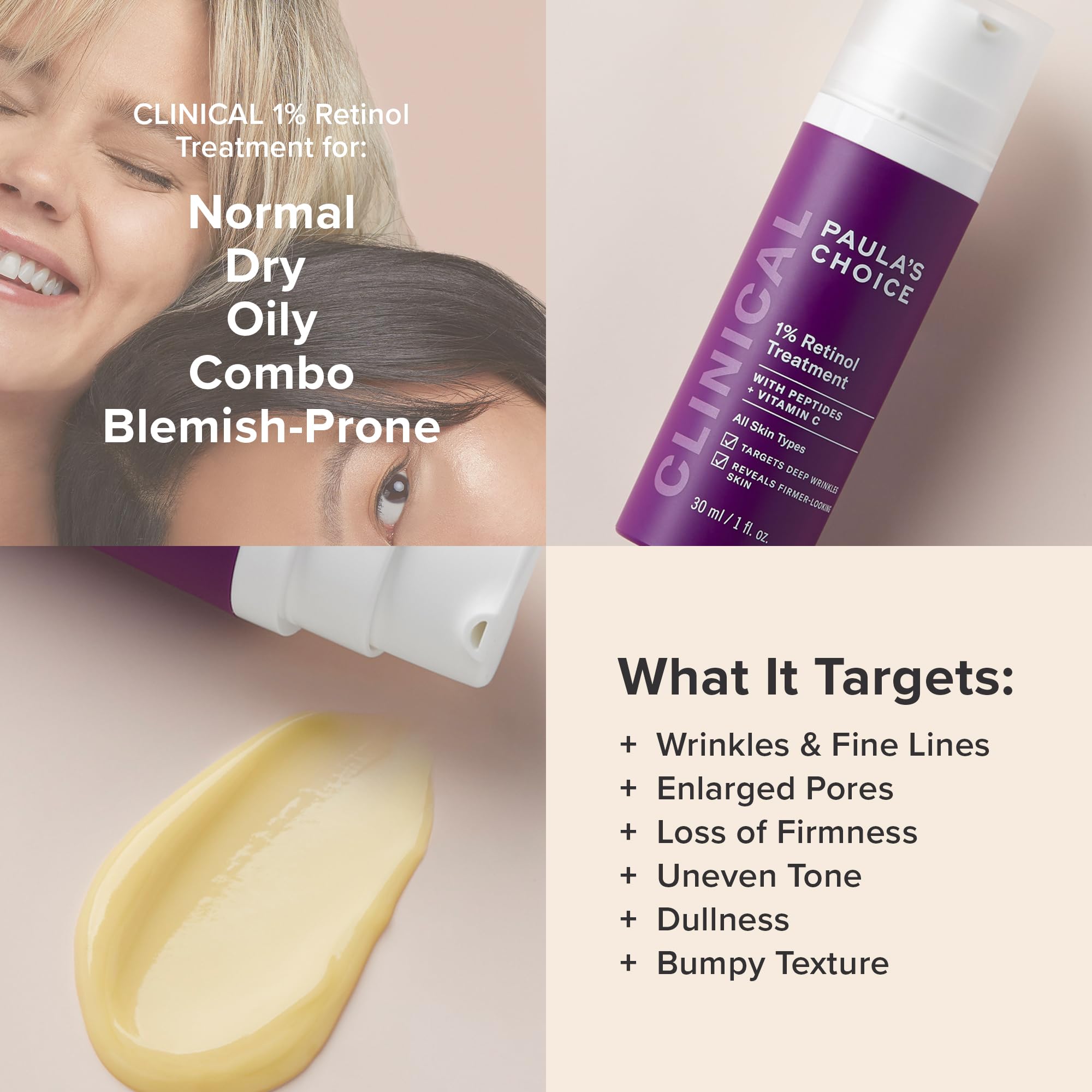 Paula's Choice CLINICAL 1% Retinol Treatment Cream with Peptides, Vitamin C & Licorice Extract, Anti-Aging & Wrinkles - 30 ml