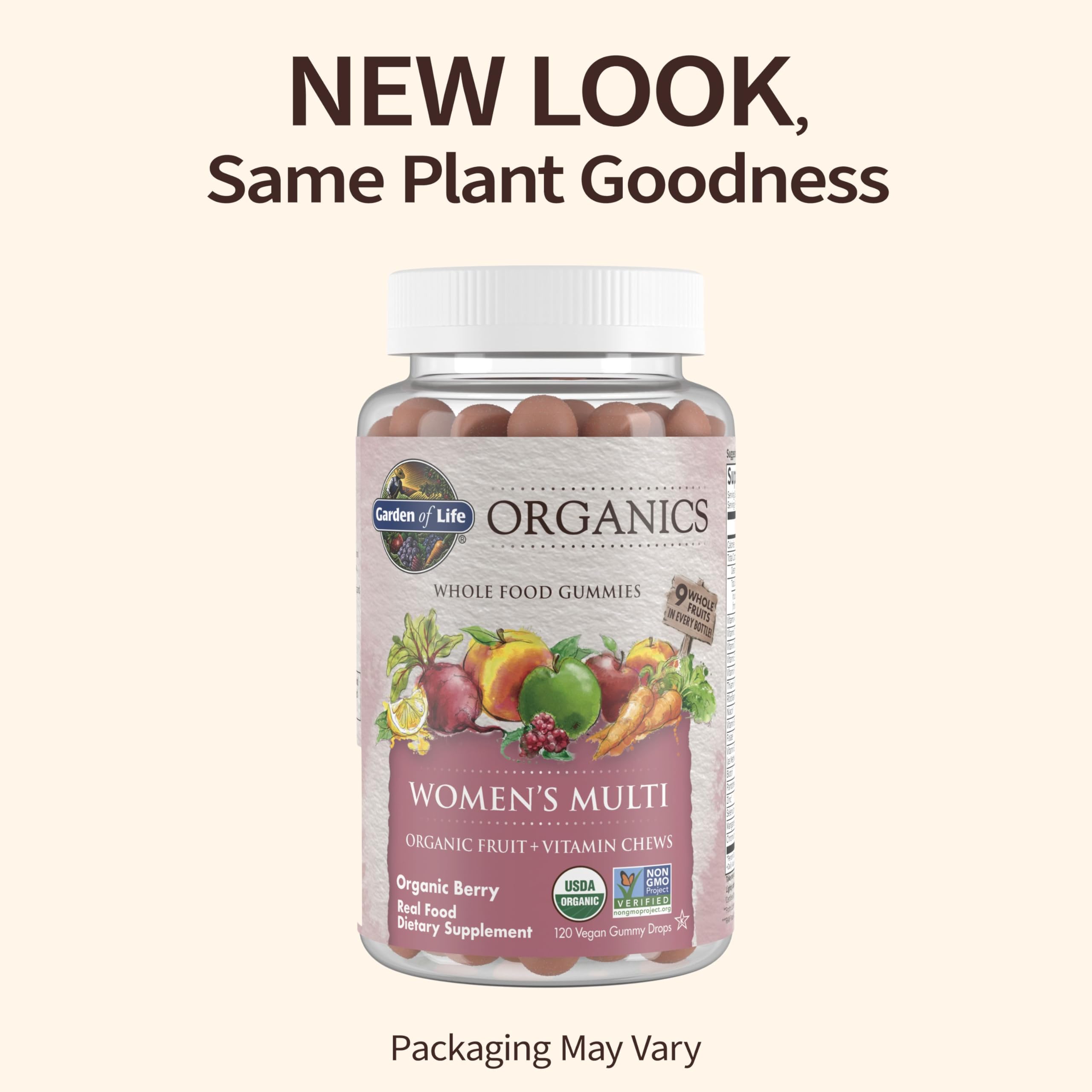 Garden of Life Organics Women's Gummy Vitamins - Berry - Certified Organic, Non-GMO, Vegan, Kosher Complete Multi - Methyl B12, C & D3 - Gluten, Soy & Dairy Free, 120 Real Fruit Gummies