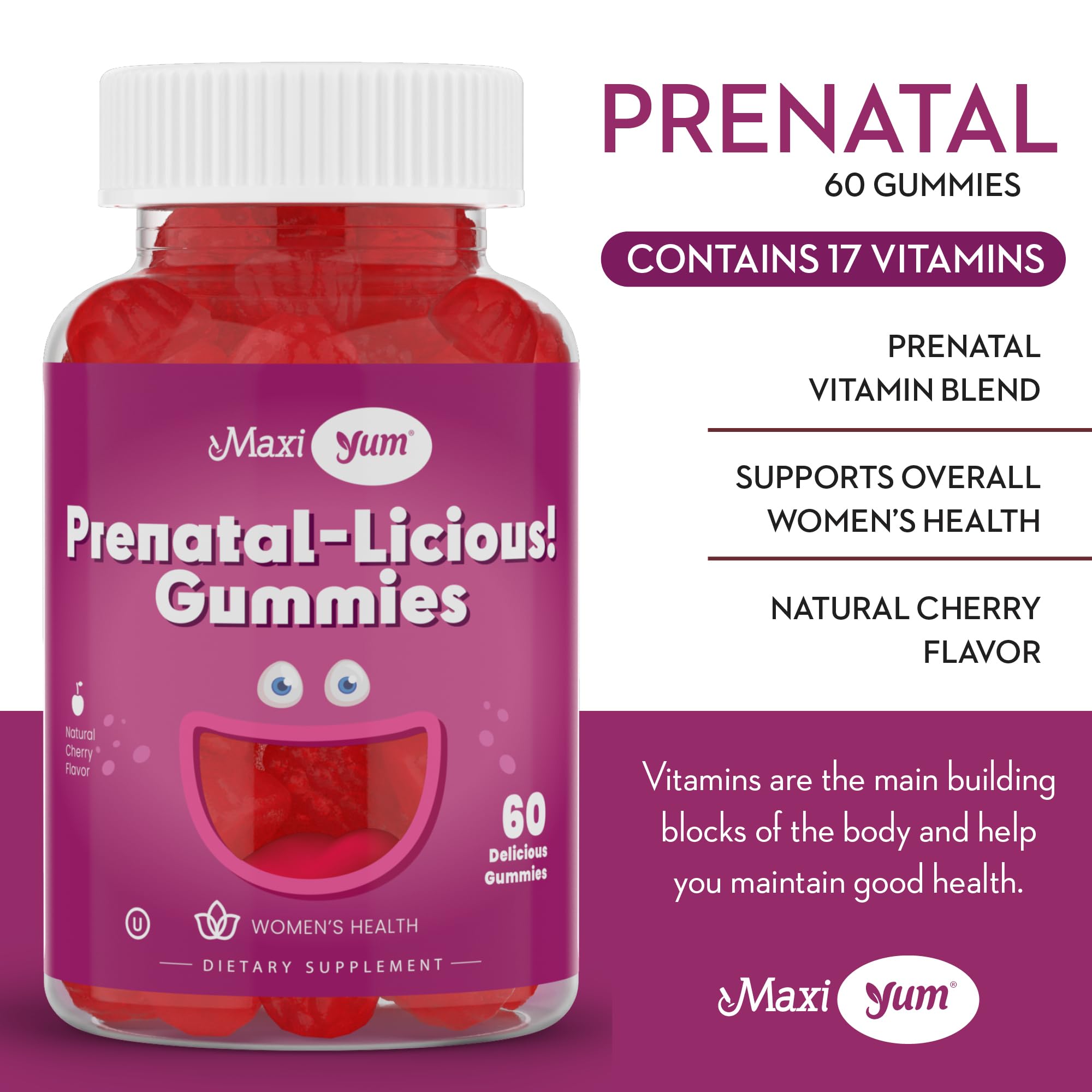 Organic Prenatal Gummies for Women - The Sweet Way to Nurture Your Tomorrow - Kosher Cherry Flavored Pre Natal Gummy - Prenatal Vitamins for Women with Folic Acid and Iron for Fetal Development, 60