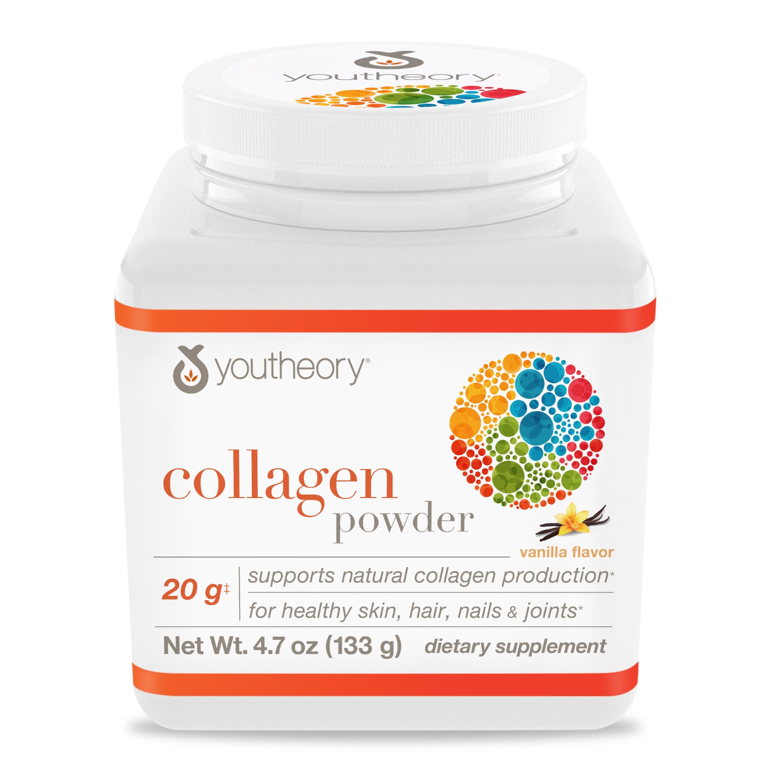 Youtheory Collagen Powder - Premium Collagen Supplement with Vitamin C & Biotin - Supports Healthy Hair, Nails, Skin & Joints* - Dairy, Soy & Gluten Free - Vanilla, 4.7 oz