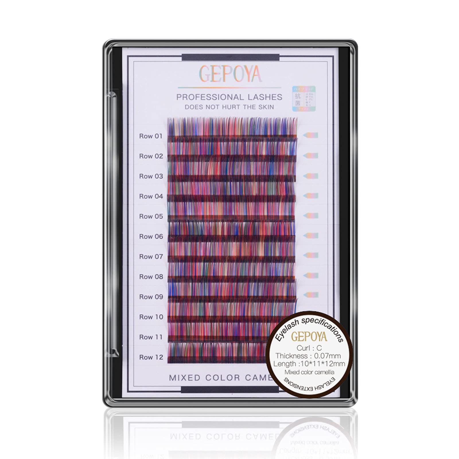 Individual Multi-Colored Eyelash Extensions Rainbow Color Lashes 0.07Mm Thickness B Curl Gepoya Platinum 3D Layer Camellia Volume Lash - Mixed 3 Lengths Rainbow Colours In 1 Root-
